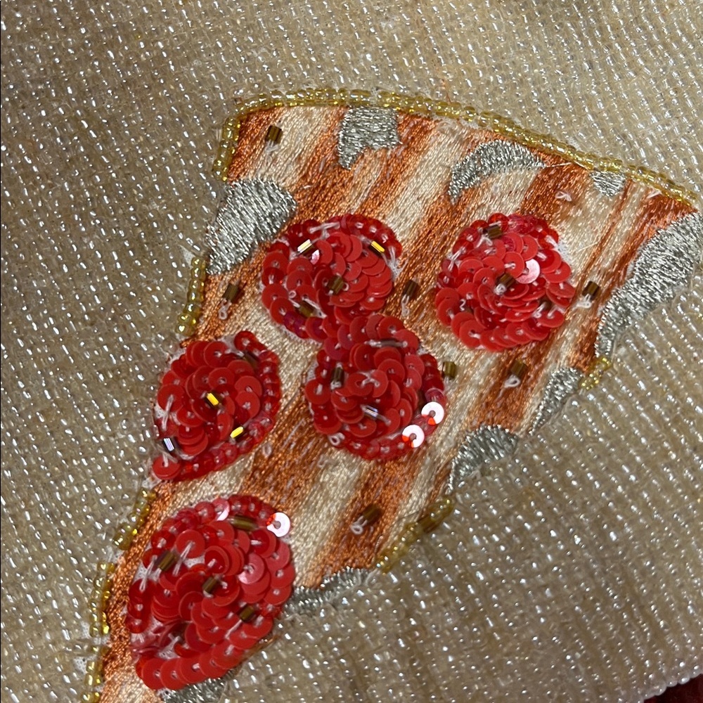 Anthropologie Beaded Taxi Pizza New York Pouch New Striped Taxi Beaded Pouch - Picture 7 of 9